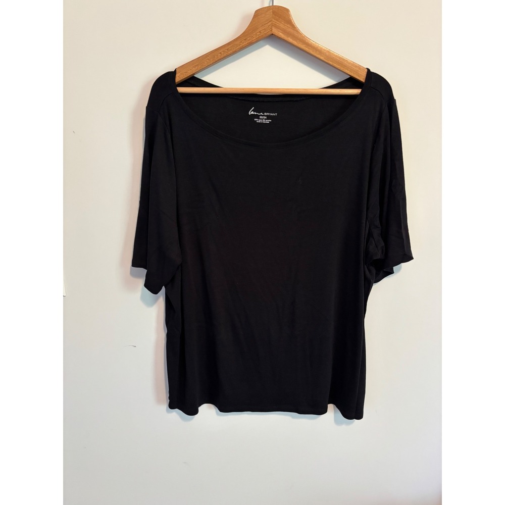 Lane Bryant Womens Black Short Sleeve Scoop Neck Stretch Top Plus Size 22/24